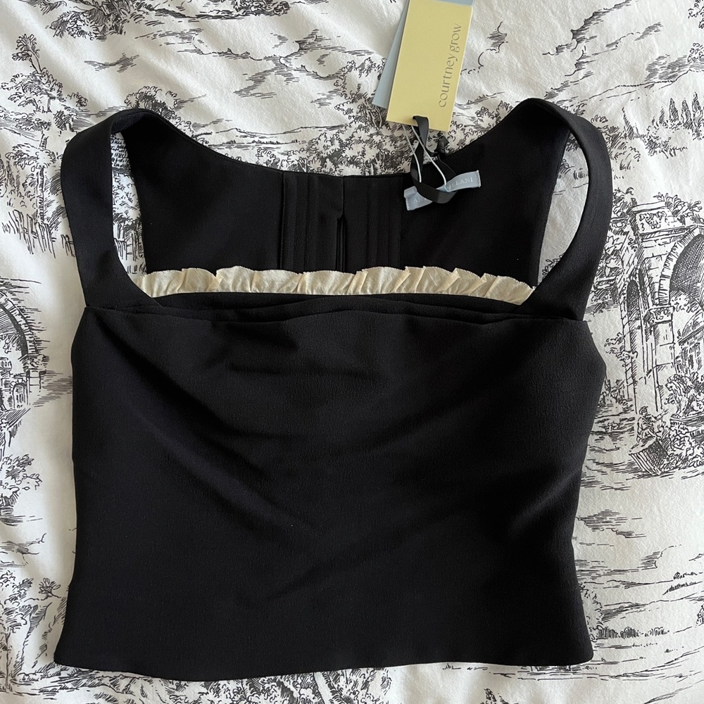 Antonio Melani x Courtney Grow Anais Sleeveless Ruffle Trim Square Neck Crop Top